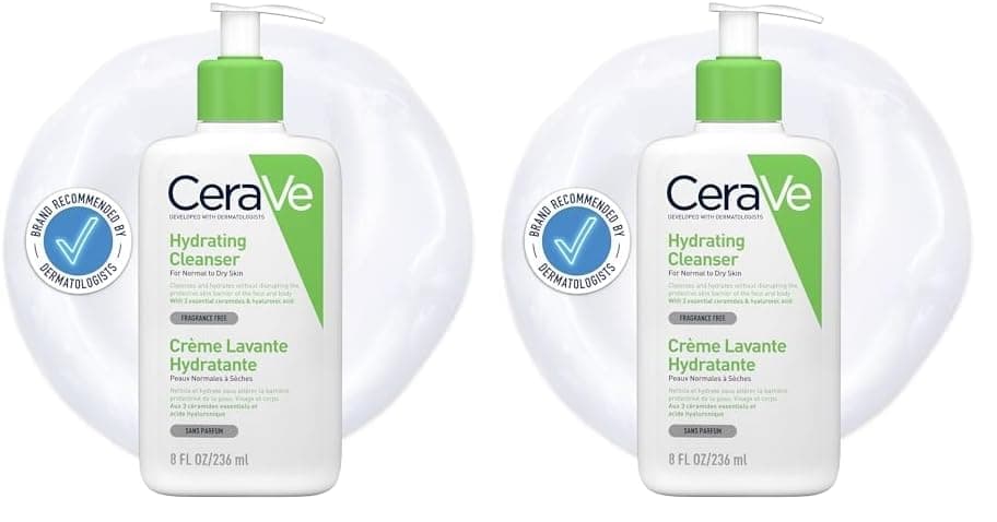 CeraVe Hydrating Cleanser, Face & Body, With 3 essential ceramides & hyaluronic acid, Fragrance & soap free, For normal to dry skin, 236 ml/8 oz (Pack of 2)